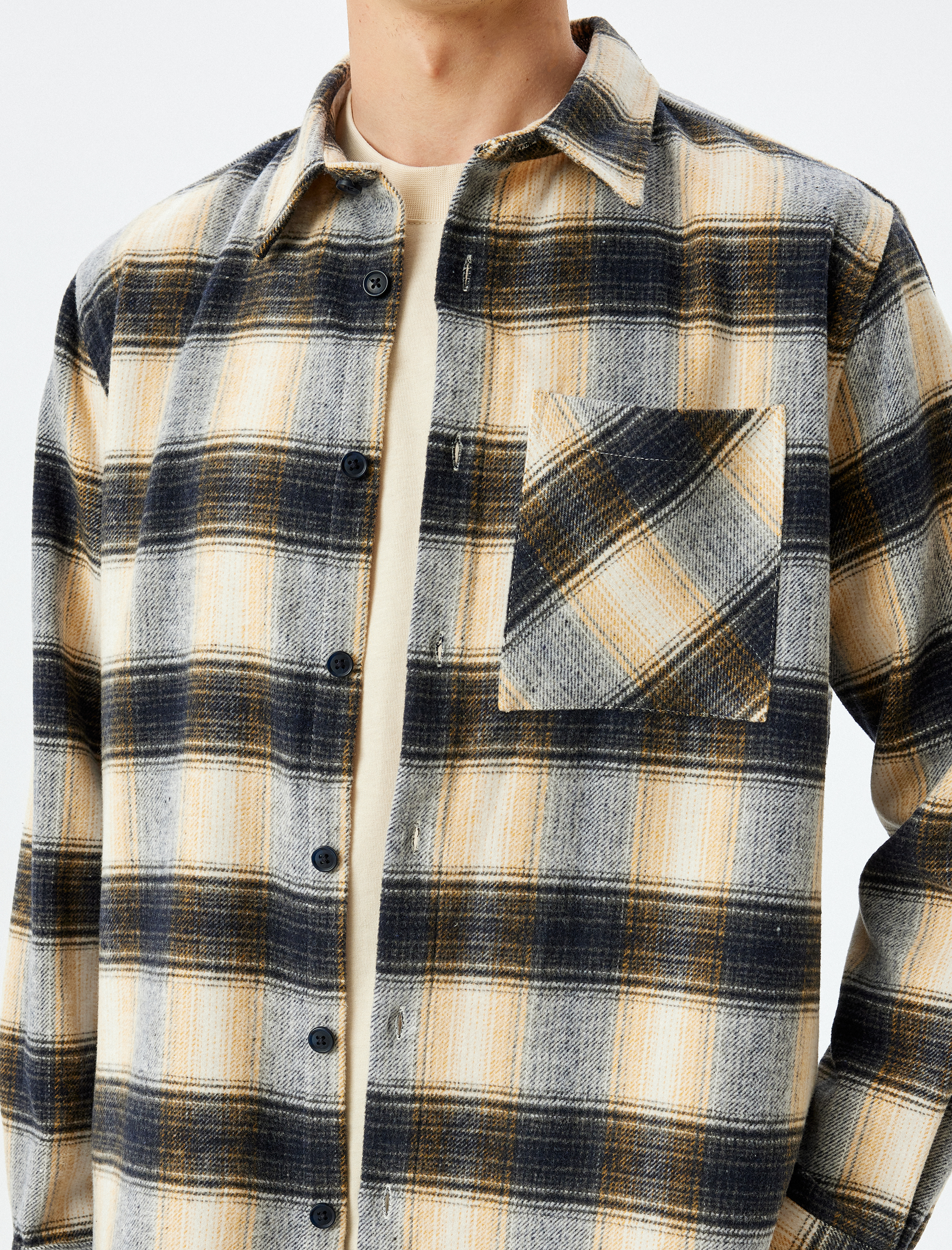   Uzun Kollu Cep Detaylı Regular Fit Pamuk Karışımlı Kışlık Oduncu Gömleği