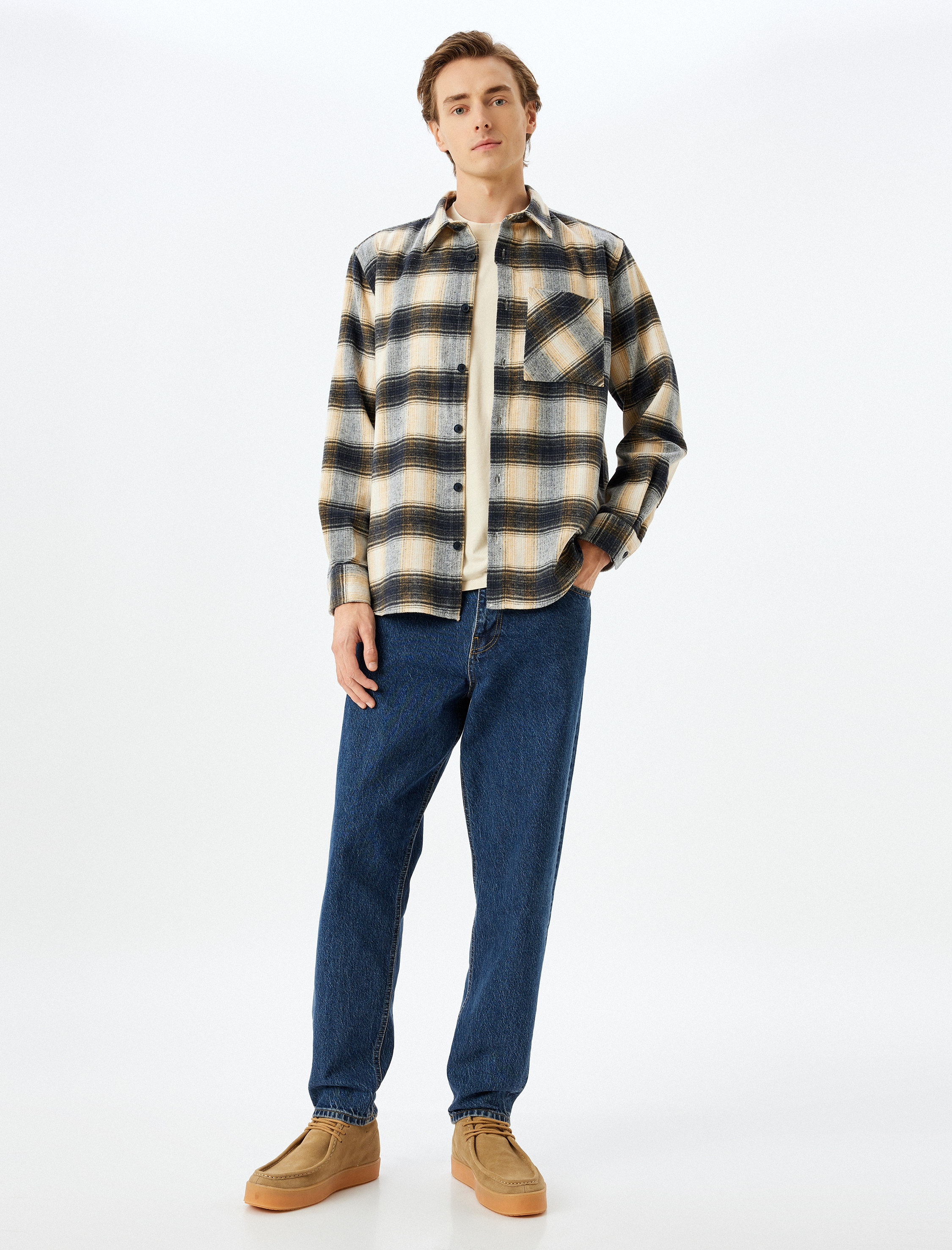   Uzun Kollu Cep Detaylı Regular Fit Pamuk Karışımlı Kışlık Oduncu Gömleği