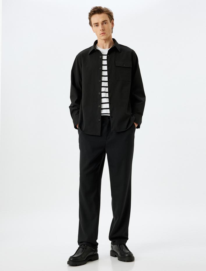  Kapaklı Cep Detaylı Regular Fit Viskon Karışımlı Uzun Kollu Gömlek