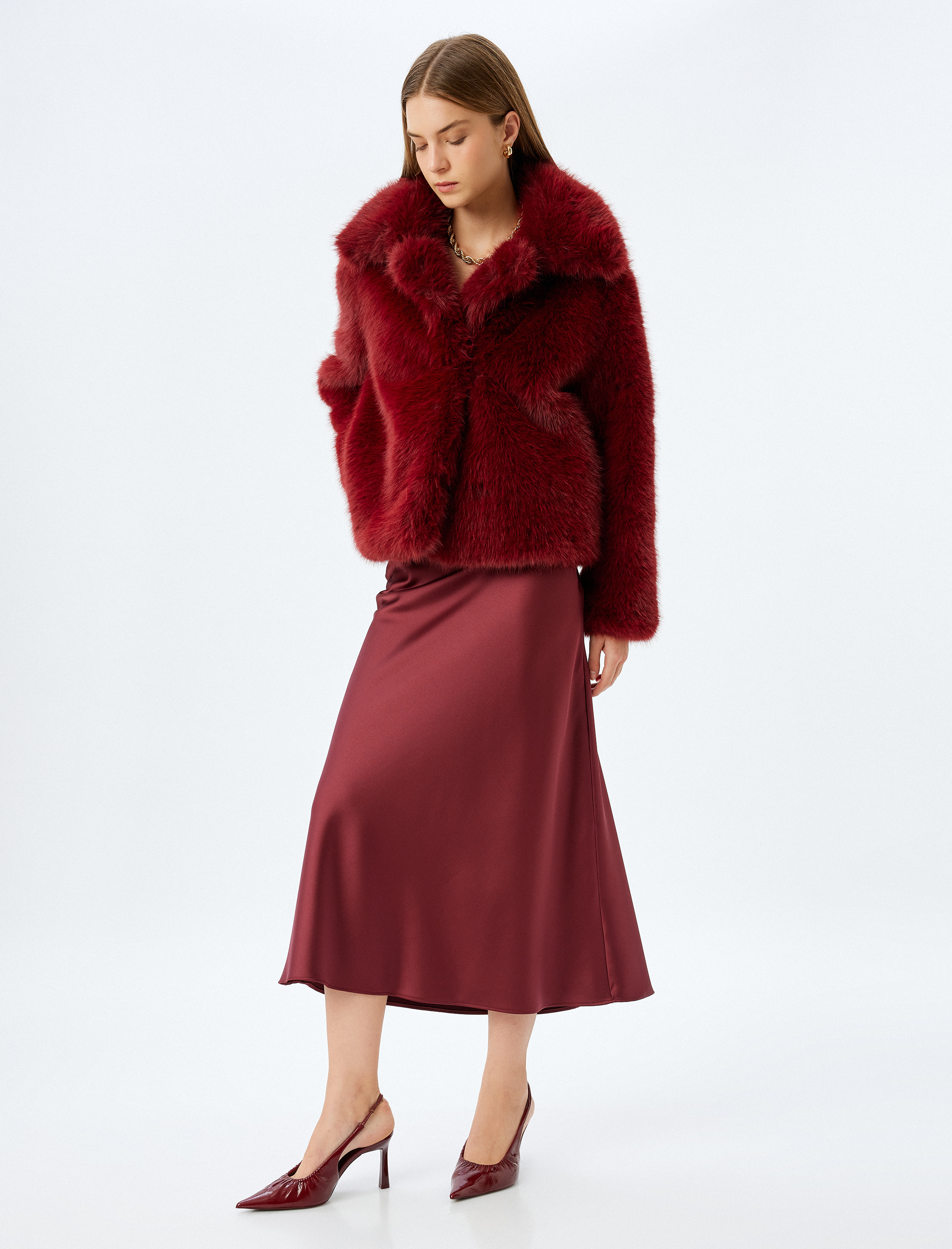   Standart Bel Slim Fit A kesim Midi Boy Saten Etek