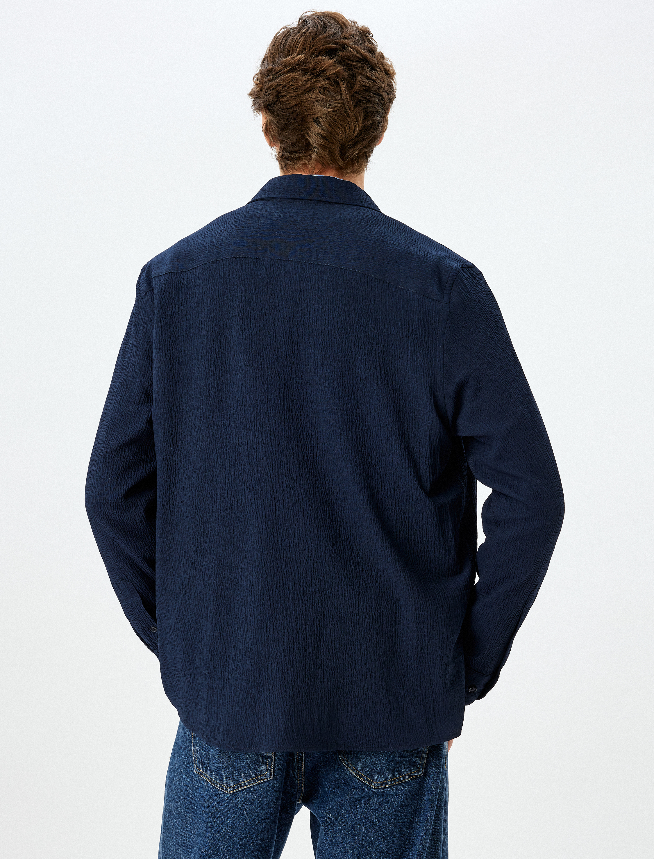   Viskon Pamuk Karışımlı Regular Fit Dokulu Uzun Kollu Gömlek