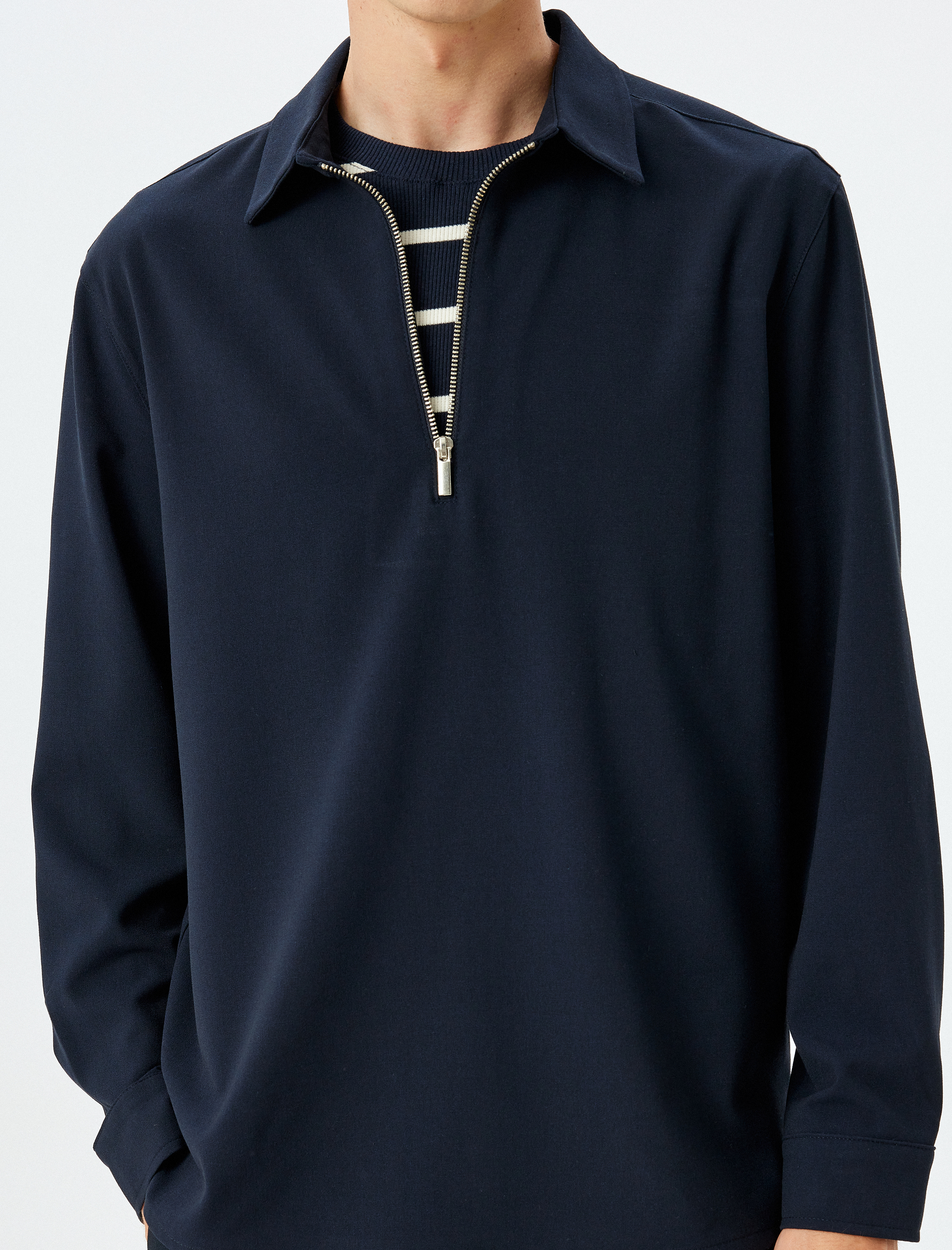   Yarım Fermuarlı Gömlek Uzun Kollu Viskon Karışımlı Regular Fit