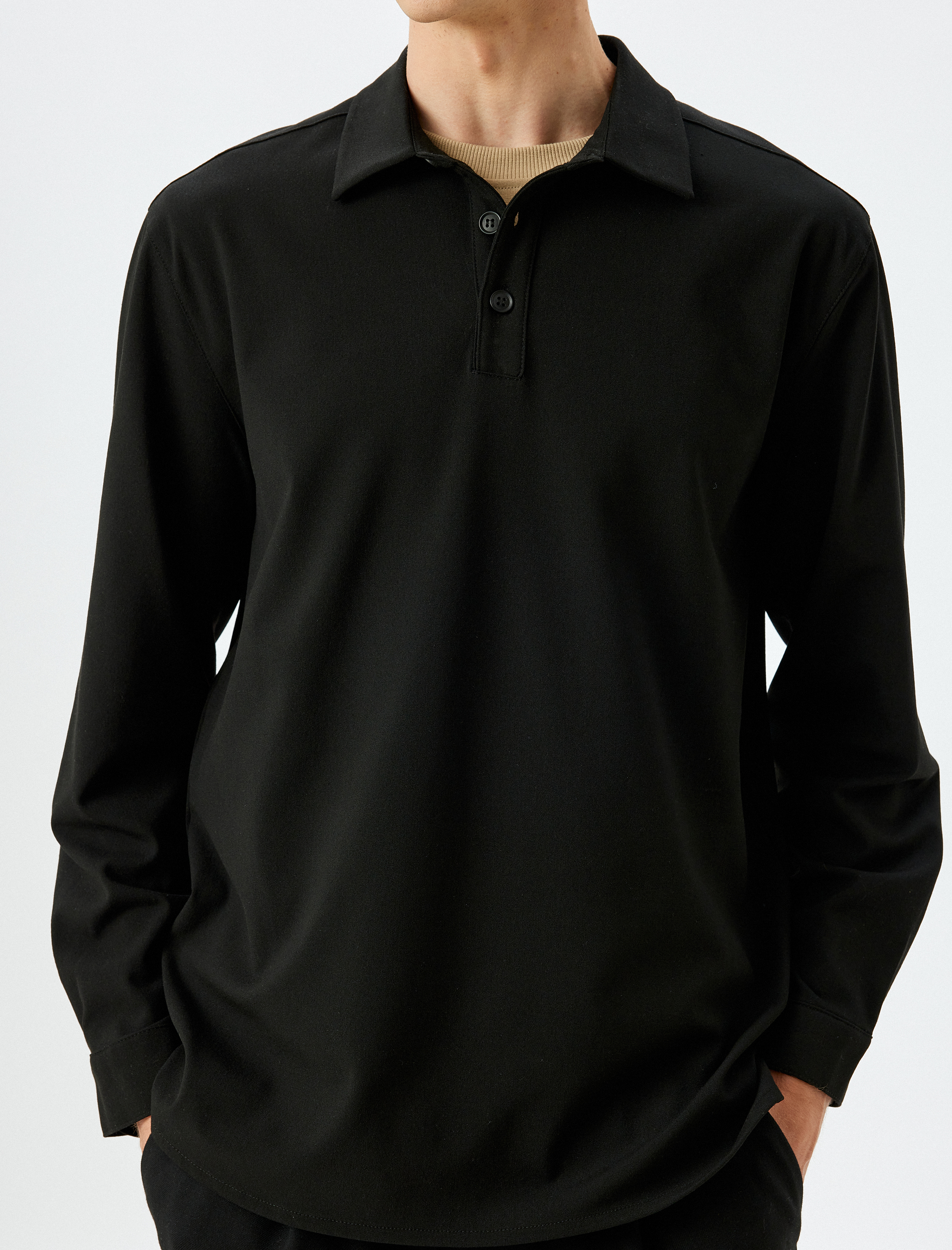   Viskon Karışımlı Regular Fit Uzun Kollu Polo Yaka Gömlek