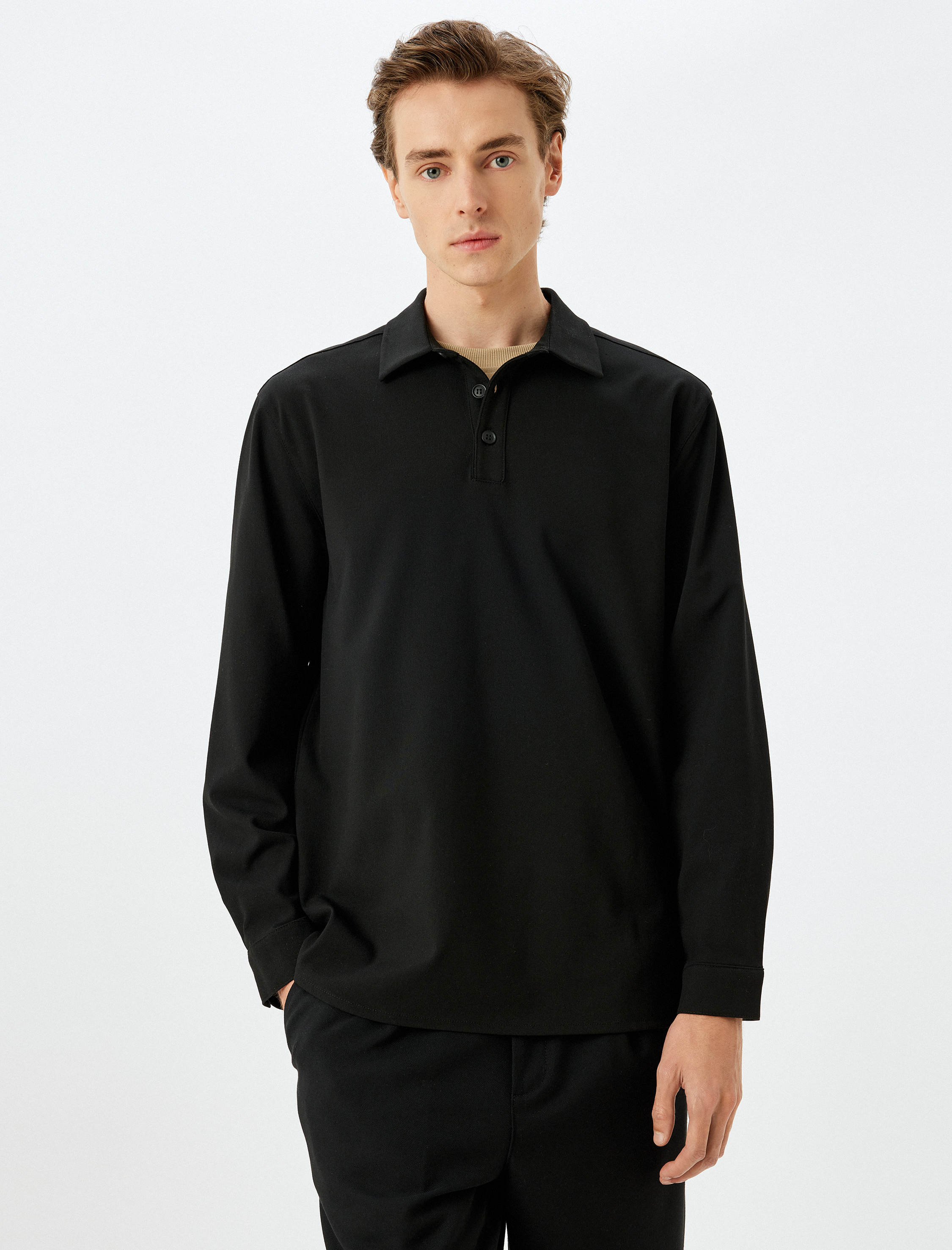   Viskon Karışımlı Regular Fit Uzun Kollu Polo Yaka Gömlek