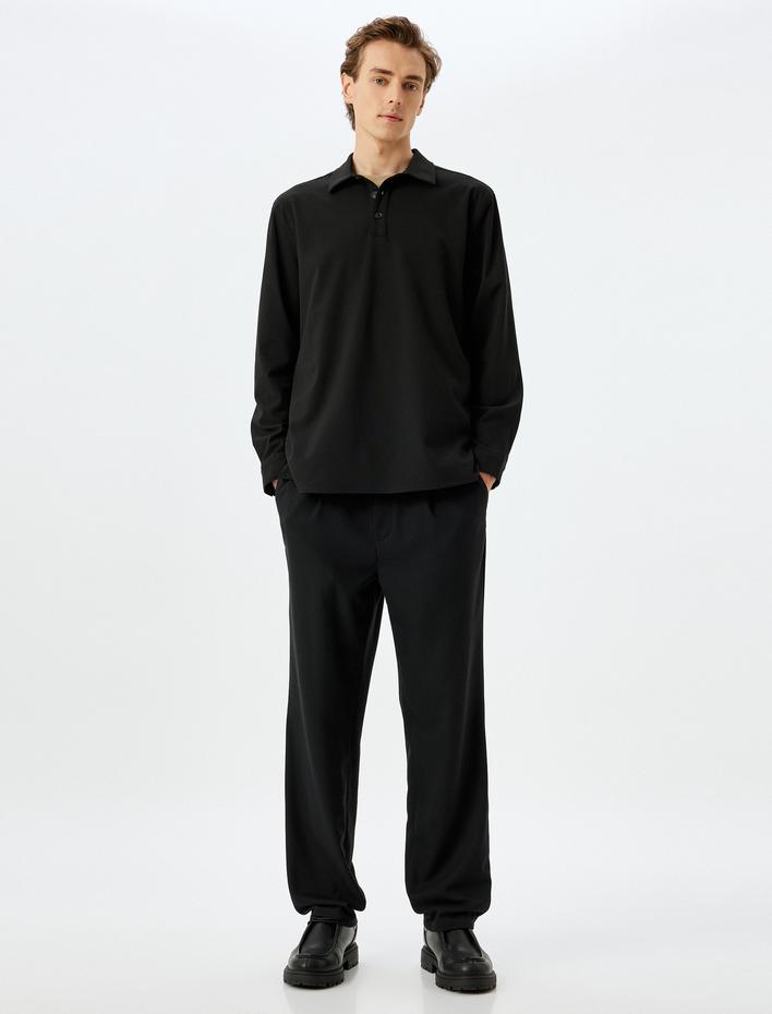  Viskon Karışımlı Regular Fit Uzun Kollu Polo Yaka Gömlek