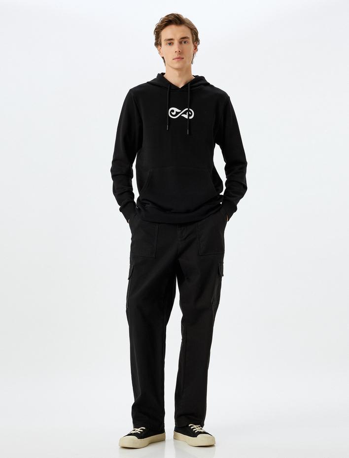  Baskılı Pamuk Karışımlı Kapşonlu Sweatshirt