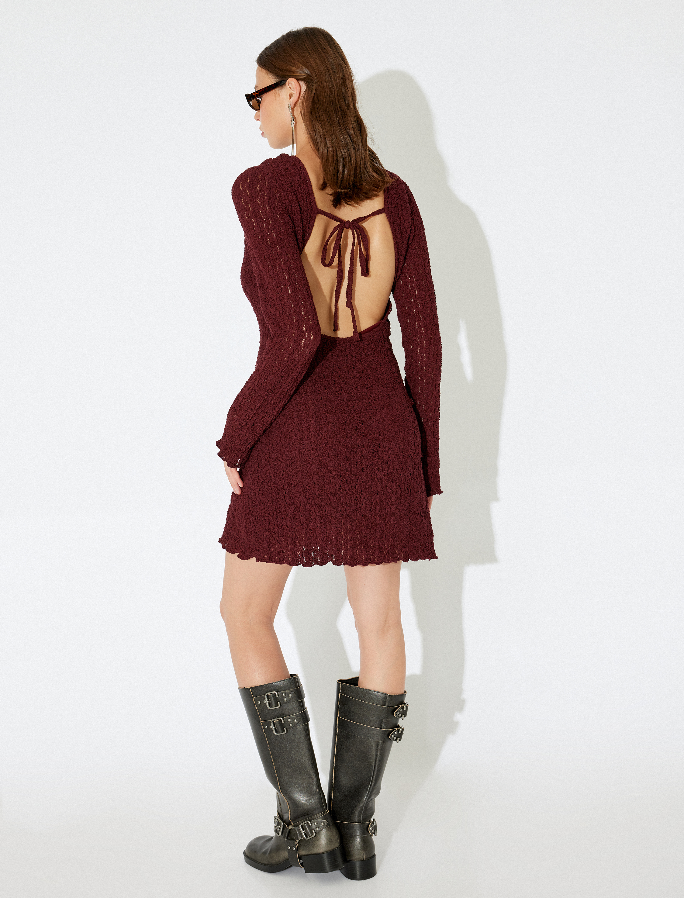   Koton X İnji - Mini İspanyol Uzun Kollu Dokulu Sırt Detaylı Elbise