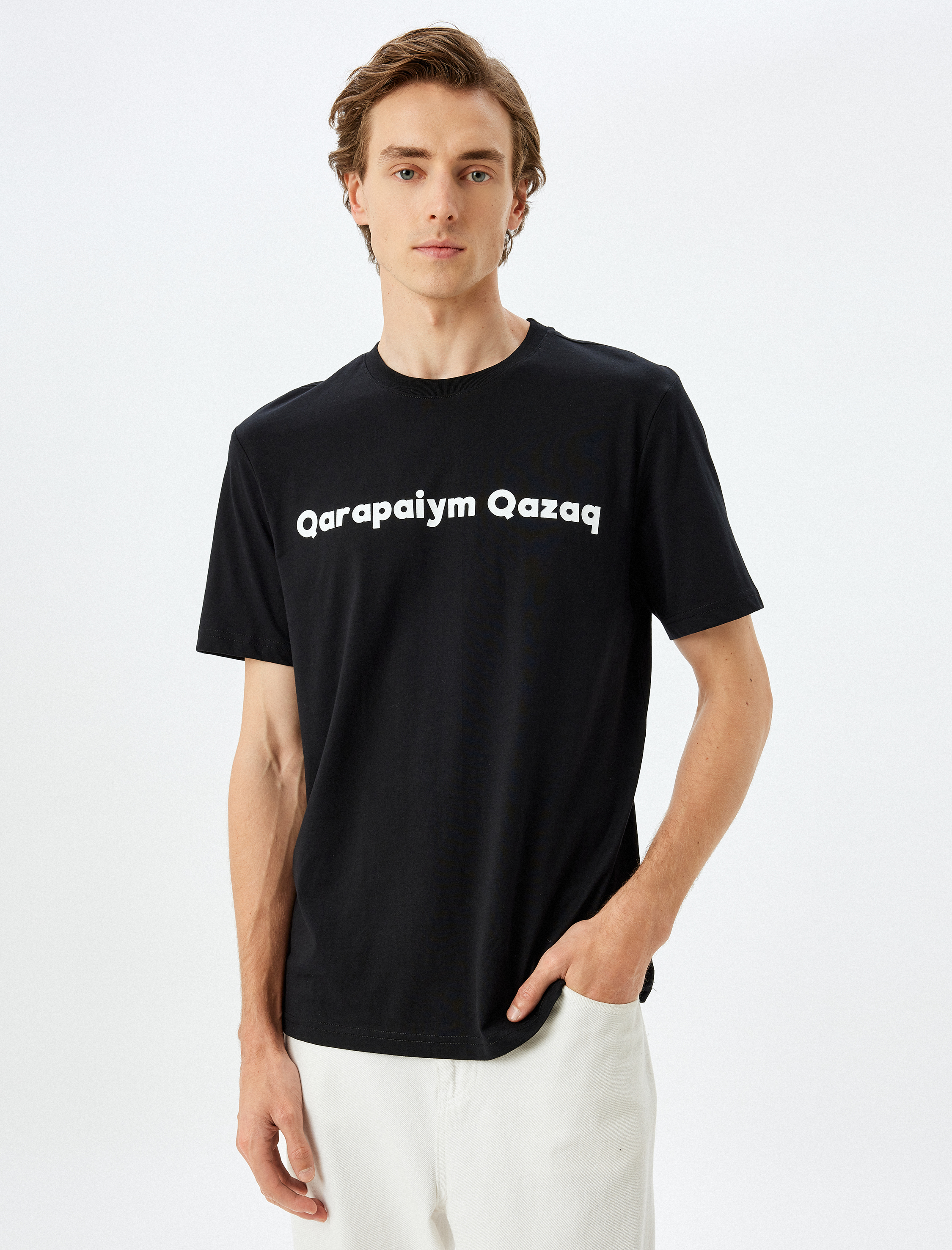   Slogan Baskılı Tişört Bisiklet Yaka Kısa Kollu Pamuklu