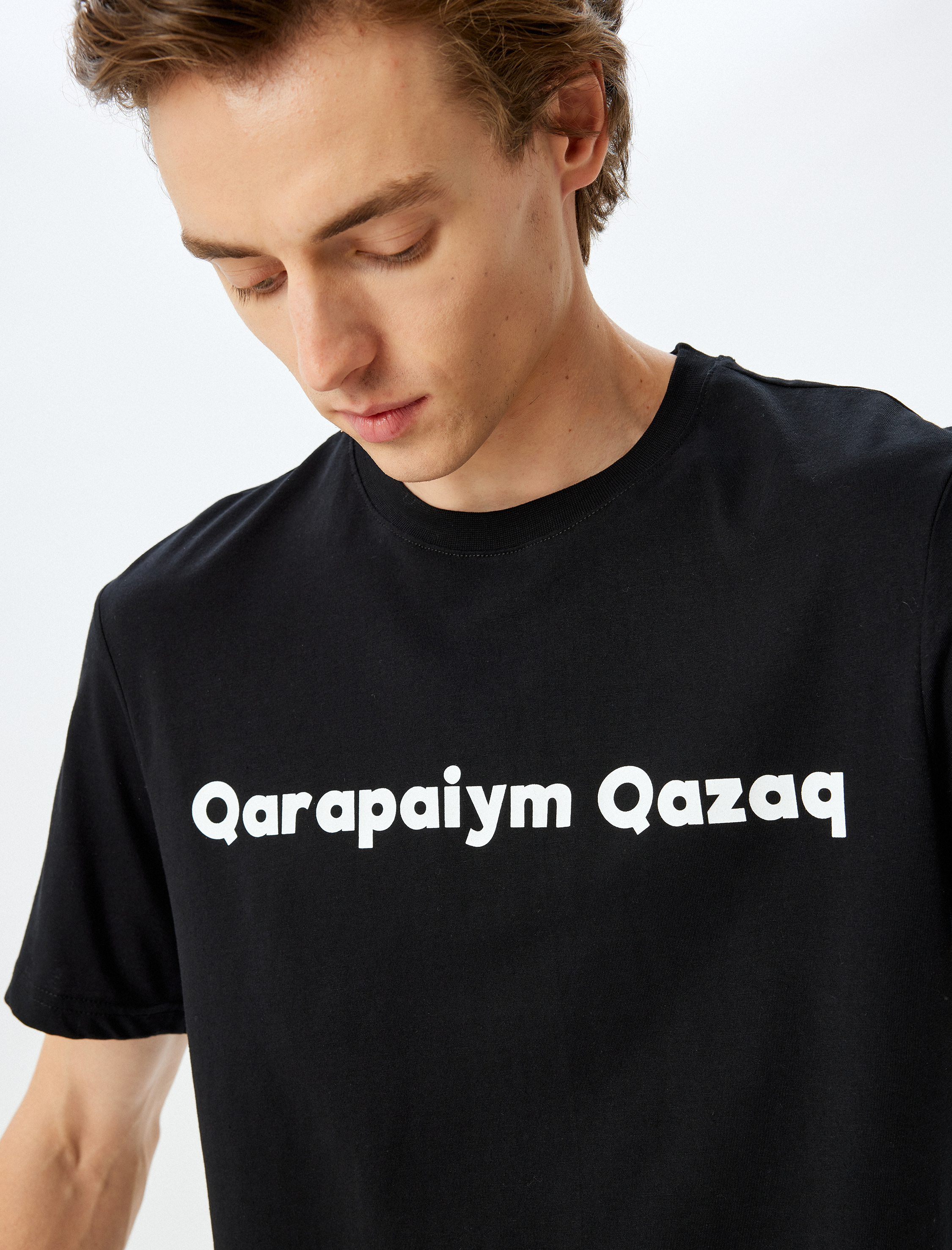   Slogan Baskılı Tişört Bisiklet Yaka Kısa Kollu Pamuklu