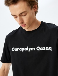 Slogan Baskılı Tişört Bisiklet Yaka Kısa Kollu Pamuklu