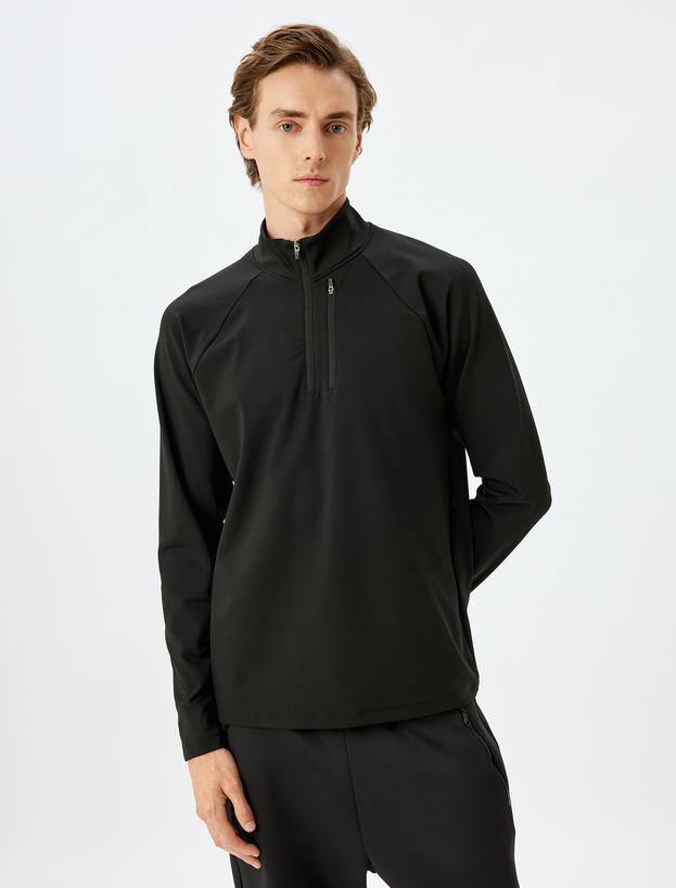 Fermuar Detaylı Dik Yaka Spor Sweatshirt_2