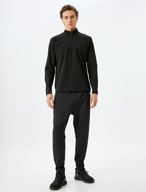 Fermuar Detaylı Dik Yaka Spor Sweatshirt_1