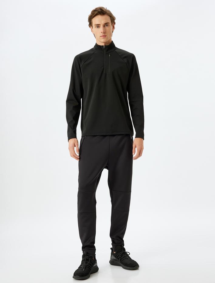  Fermuar Detaylı Dik Yaka Spor Sweatshirt