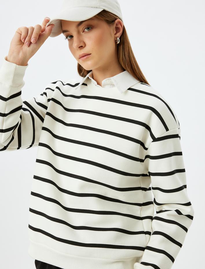  Üç İplik Şardonlu Pamuk Karışımlı Uzun Kollu Bisiklet Yaka Sweatshirt