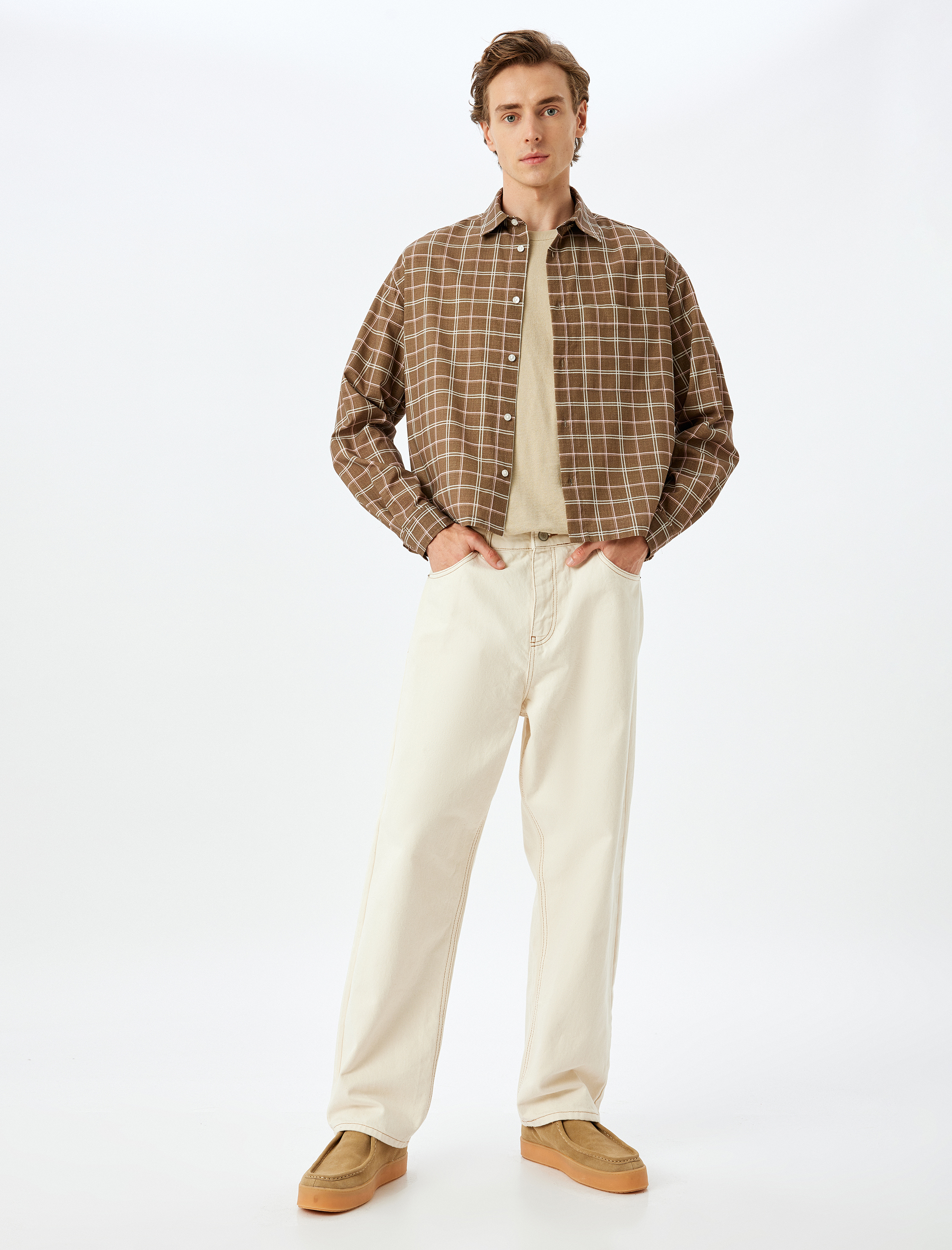   Oversize Regular Fit Uzun Kollu Cep Detaylı Pamuklu Oduncu Gömleği