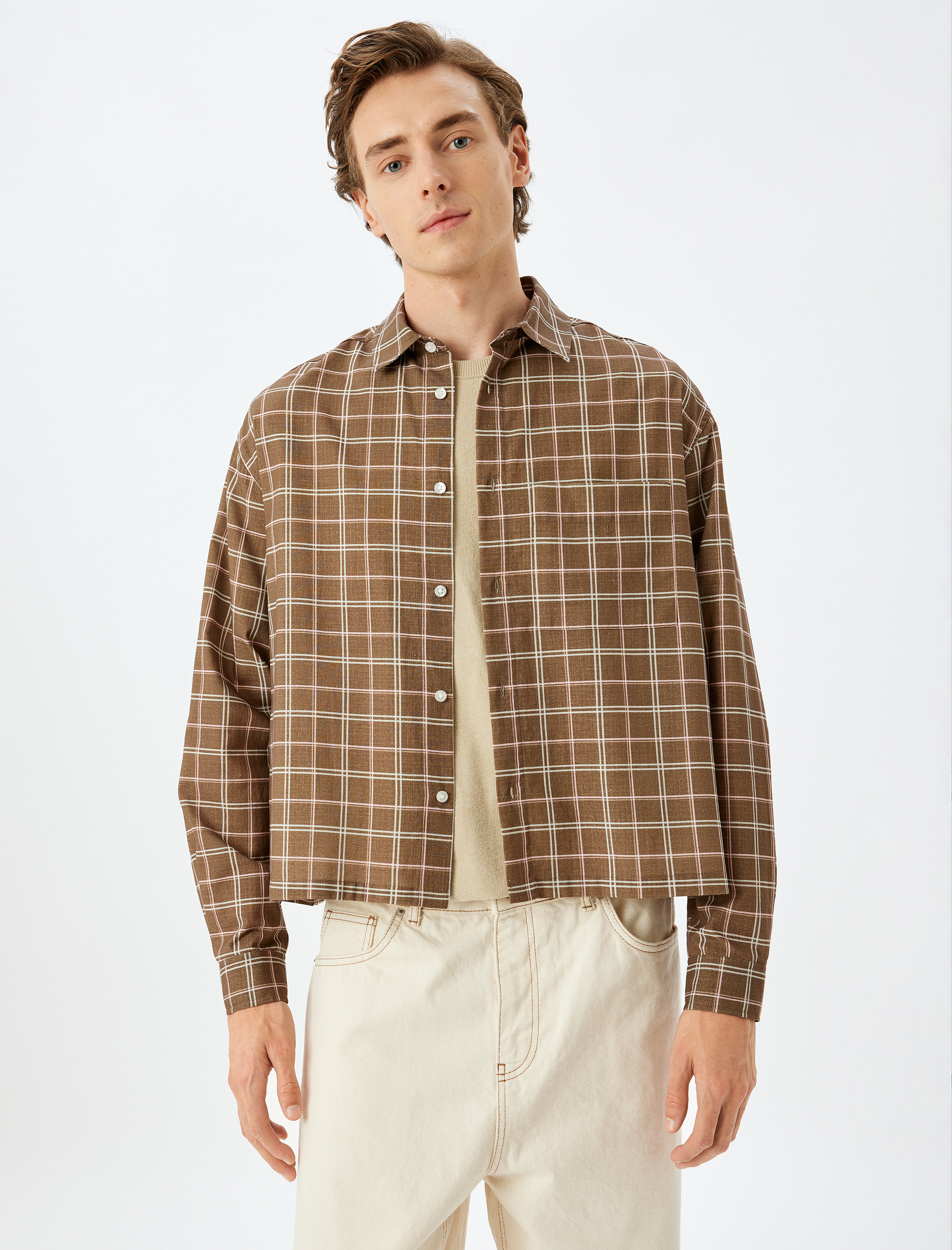   Oversize Regular Fit Uzun Kollu Cep Detaylı Pamuklu Oduncu Gömleği