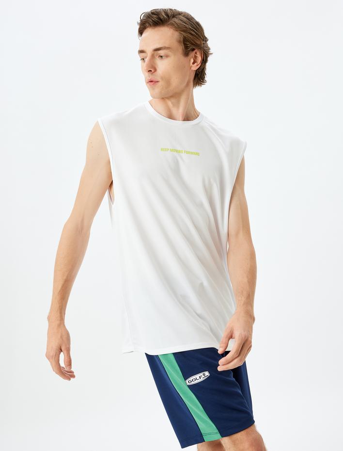  Bisiklet Yaka Slogan Baskılı Spor Atlet