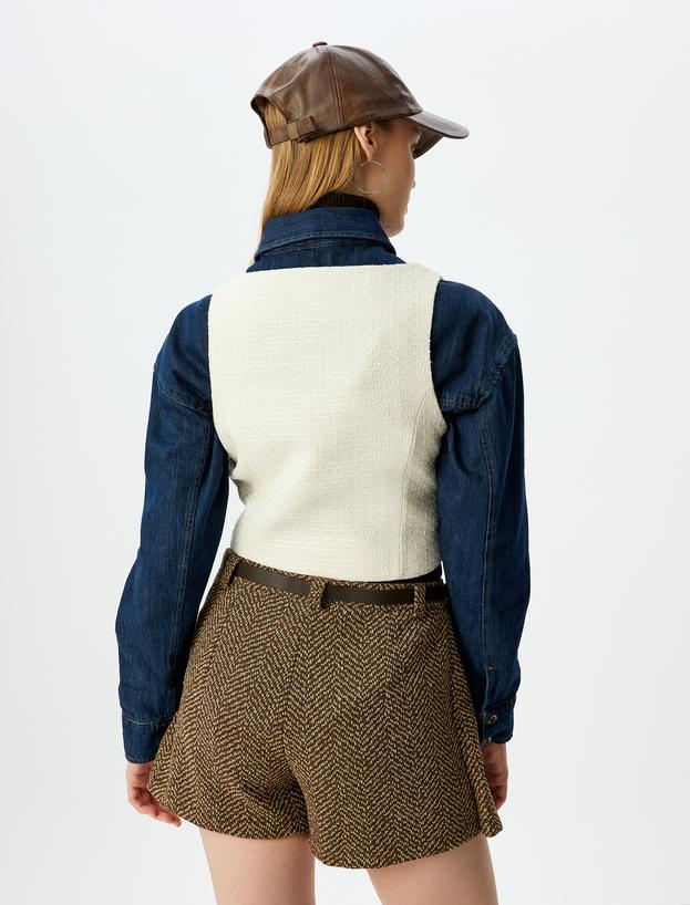 Crop U Yaka Düğmeli Kolsuz Slim Fit Yelek_3