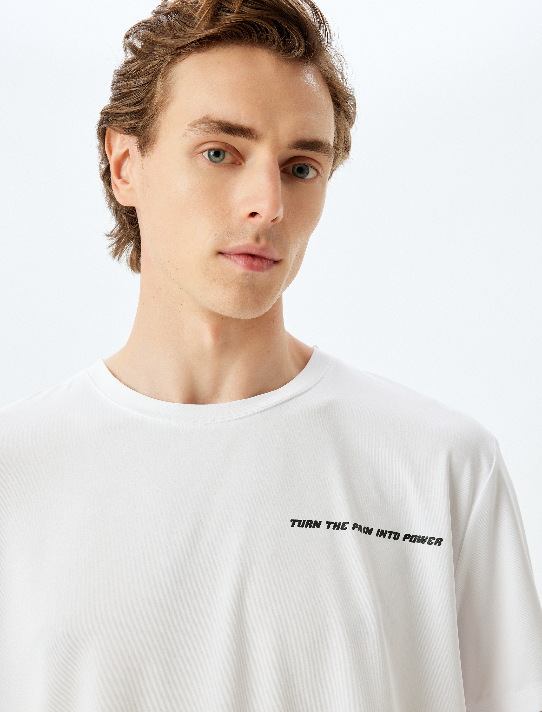   Bisiklet Yaka Kısa Kollu Slogan Baskılı Spor Tişört