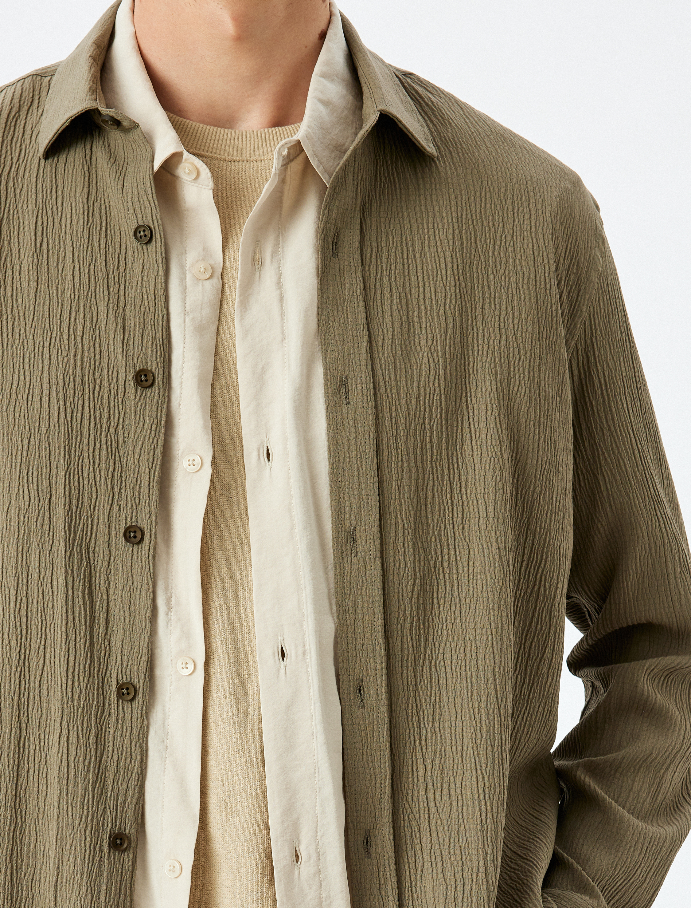   Viskon Pamuk Karışımlı Regular Fit Dokulu Uzun Kollu Gömlek