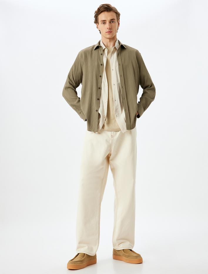  Viskon Pamuk Karışımlı Regular Fit Dokulu Uzun Kollu Gömlek