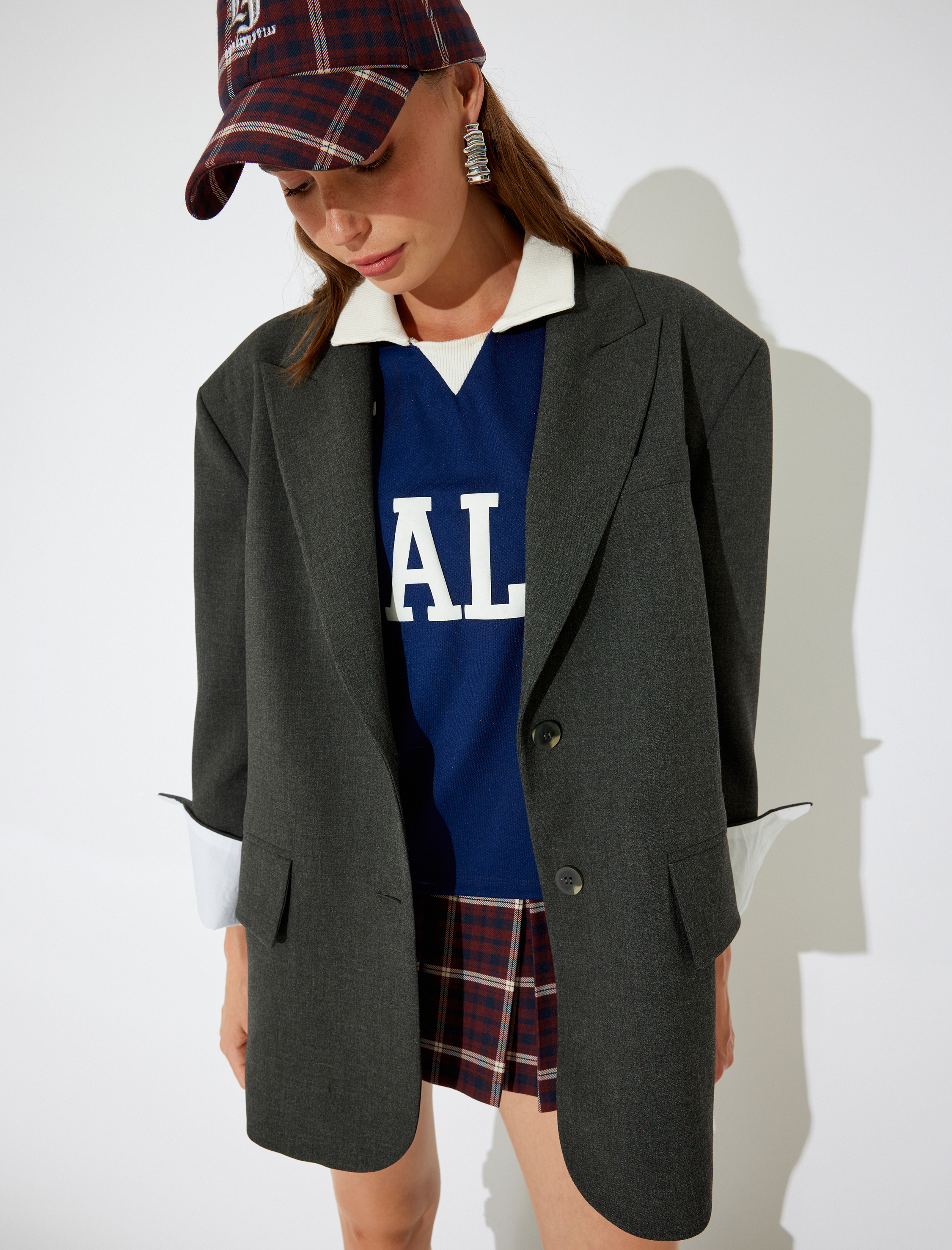   Koton X İnji - Oversize Düğmeli Vatkalı Cep Detaylı Blazer Shacket