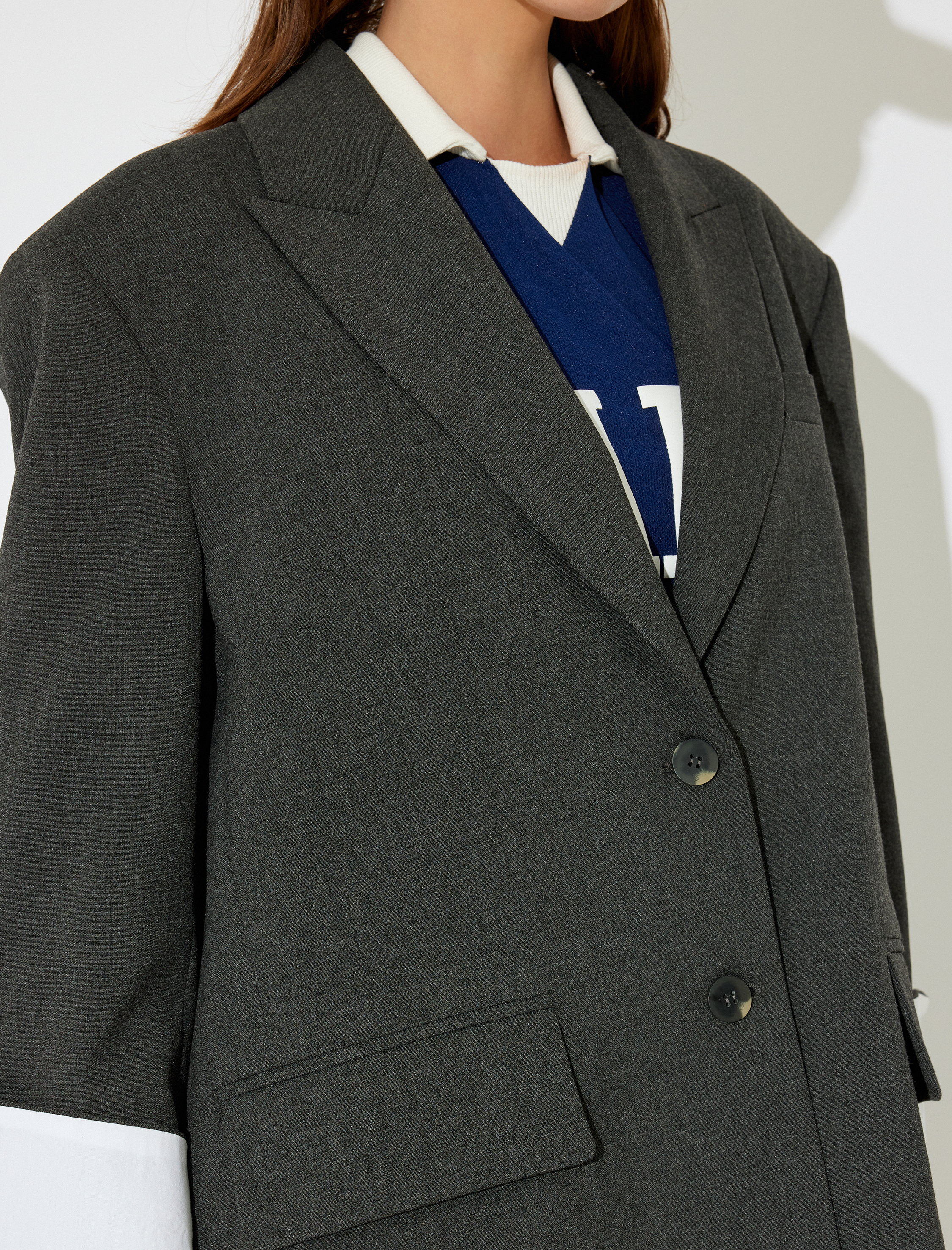   Koton X İnji - Oversize Düğmeli Vatkalı Cep Detaylı Blazer Shacket