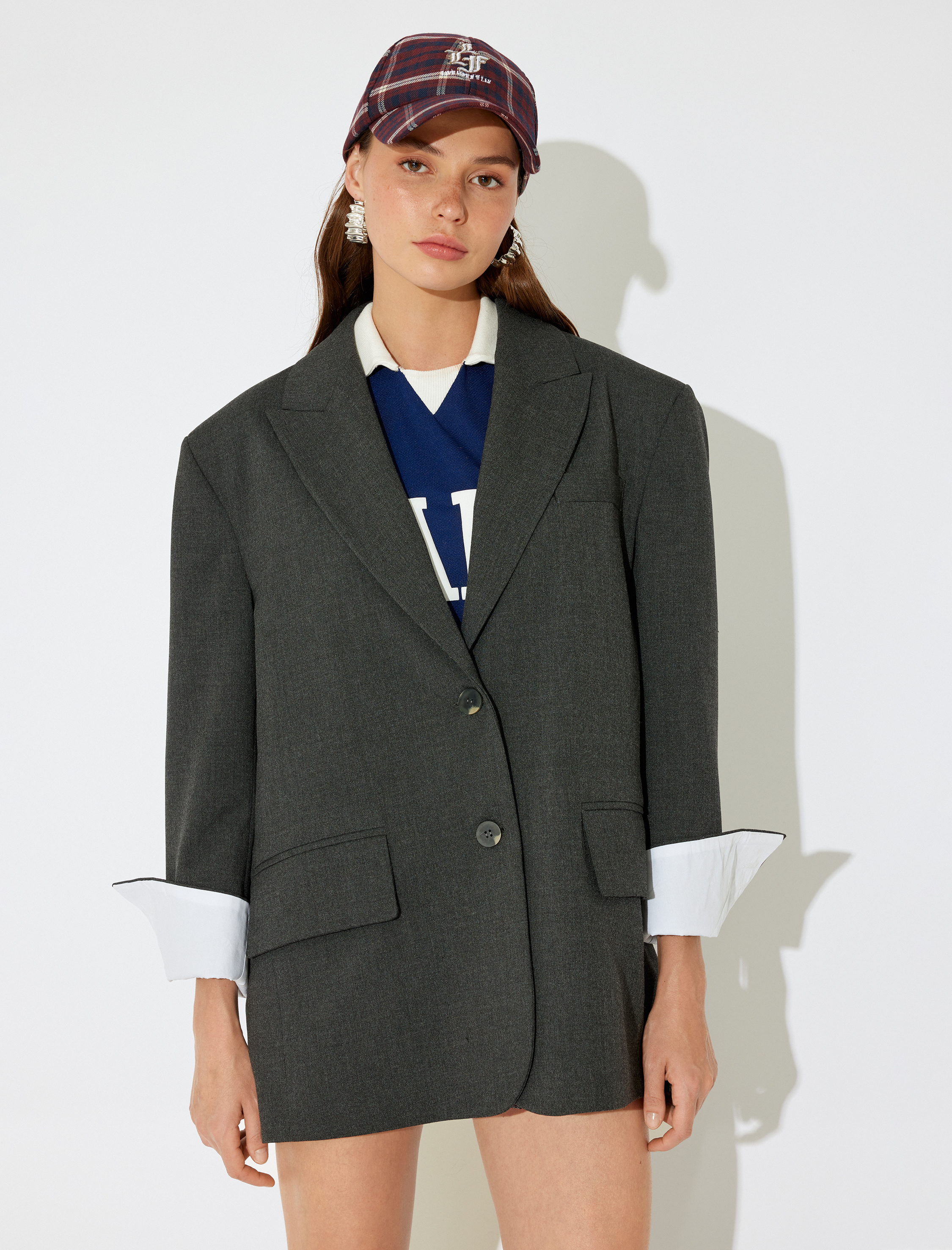   Koton X İnji - Oversize Düğmeli Vatkalı Cep Detaylı Blazer Shacket