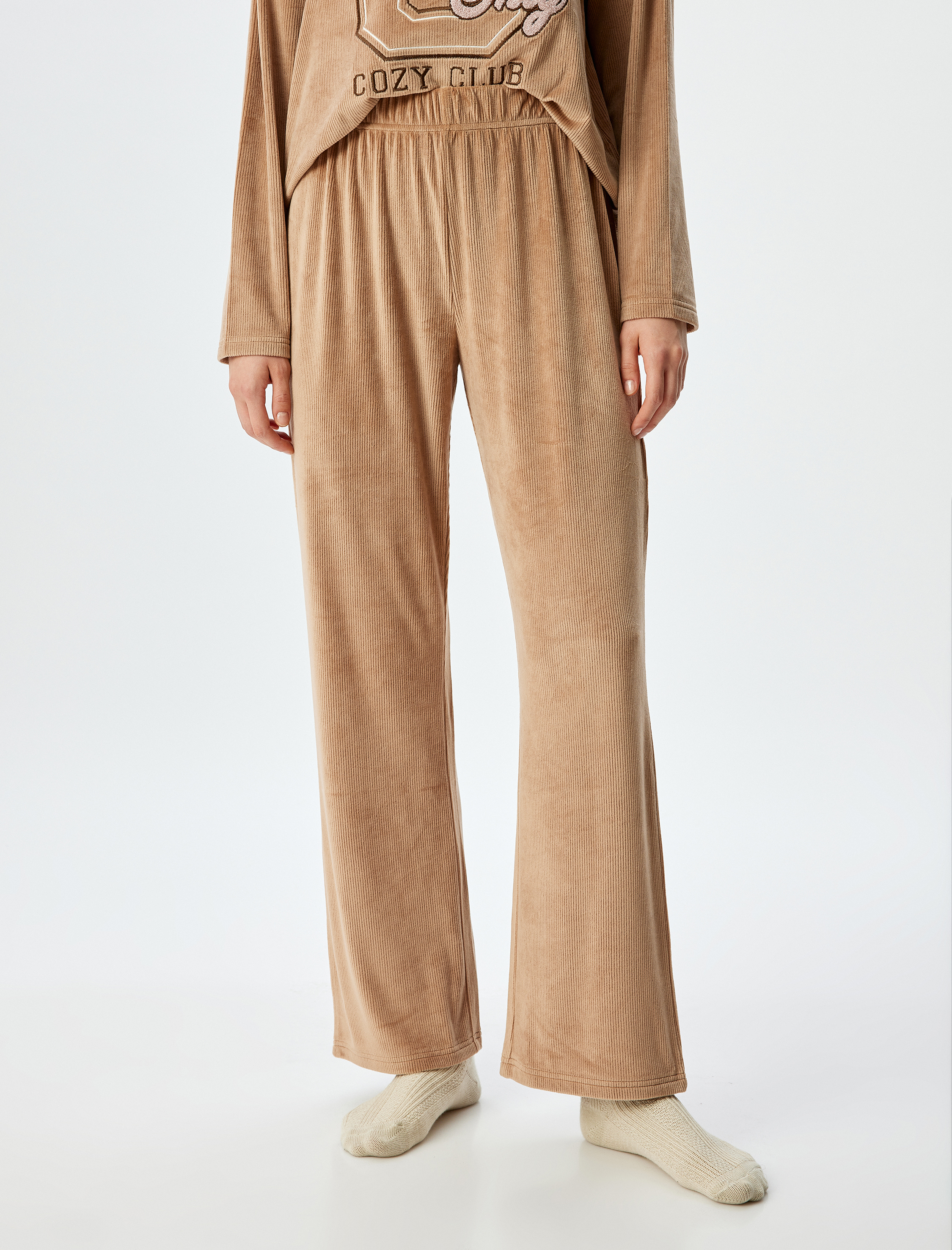   Örme Fitilli Kadife Pijama Altı