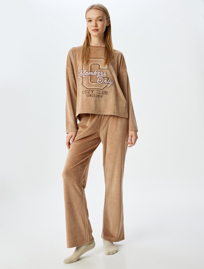  Örme Fitilli Kadife Pijama Altı