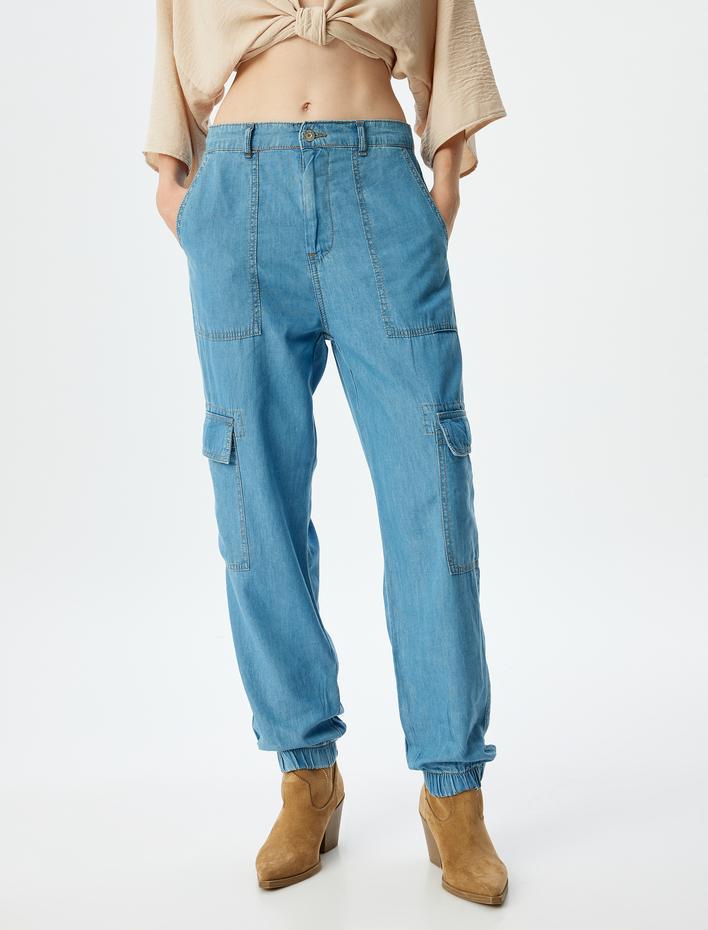  Jogger Kargo Cepli Düğmeli Kot Pantolon