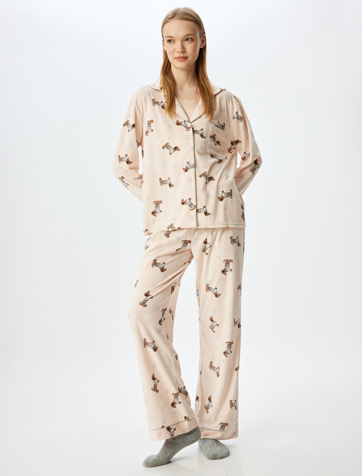  Köpek Desenli Polar Pijama Altı