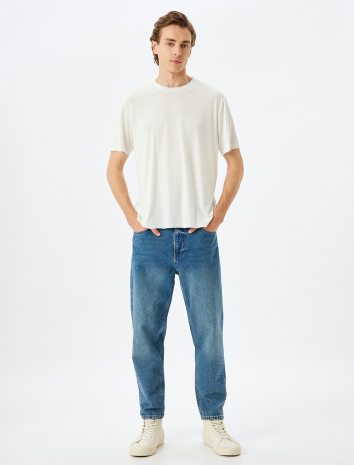  Kısa Kollu Bisiklet Yaka Regular Fit Viskon Karışımlı Basic Tişört