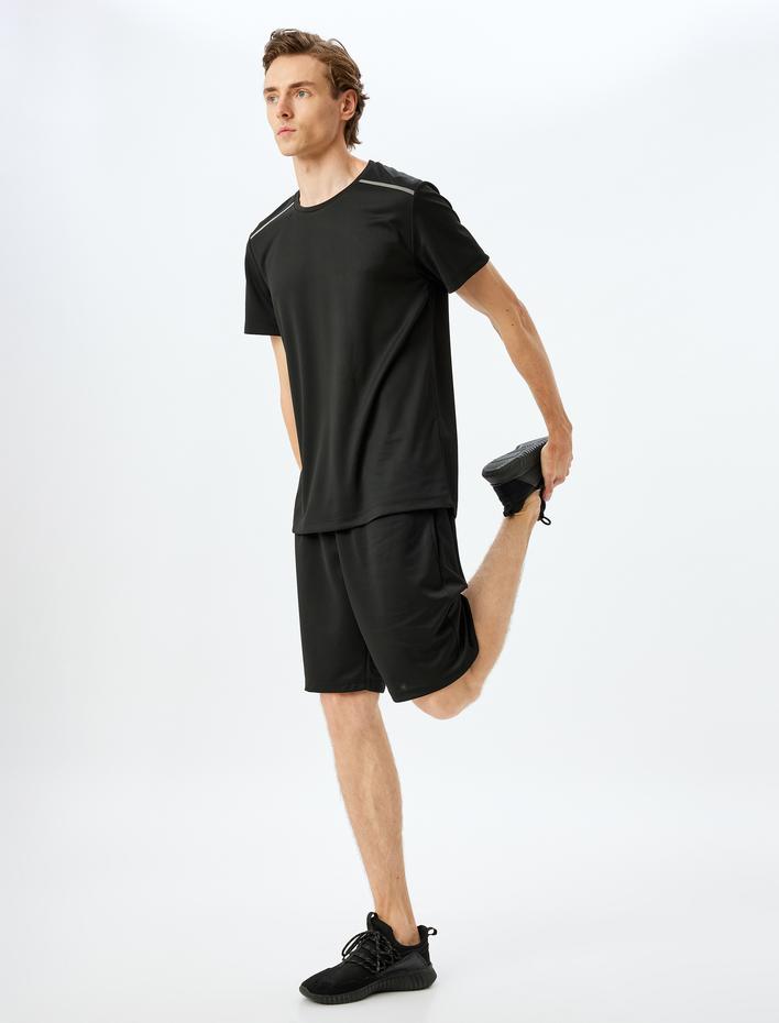  Beli Bağcıklı Cepli Baskı Detaylı Basic Spor Şort