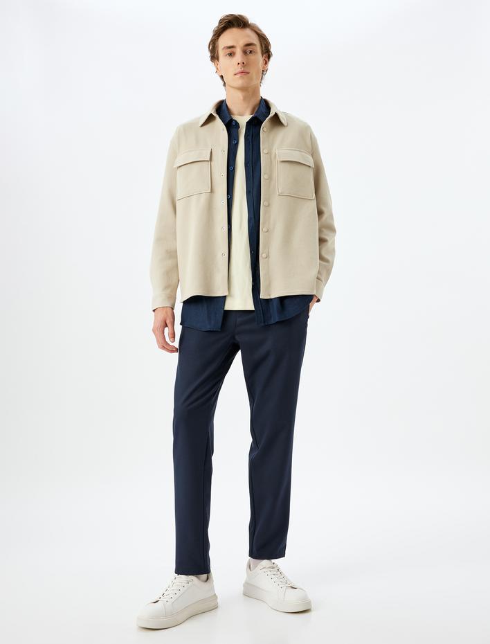  Gömlek Ceket Uzun Kollu Kapaklı Cep Detaylı Pamuk Karışımlı