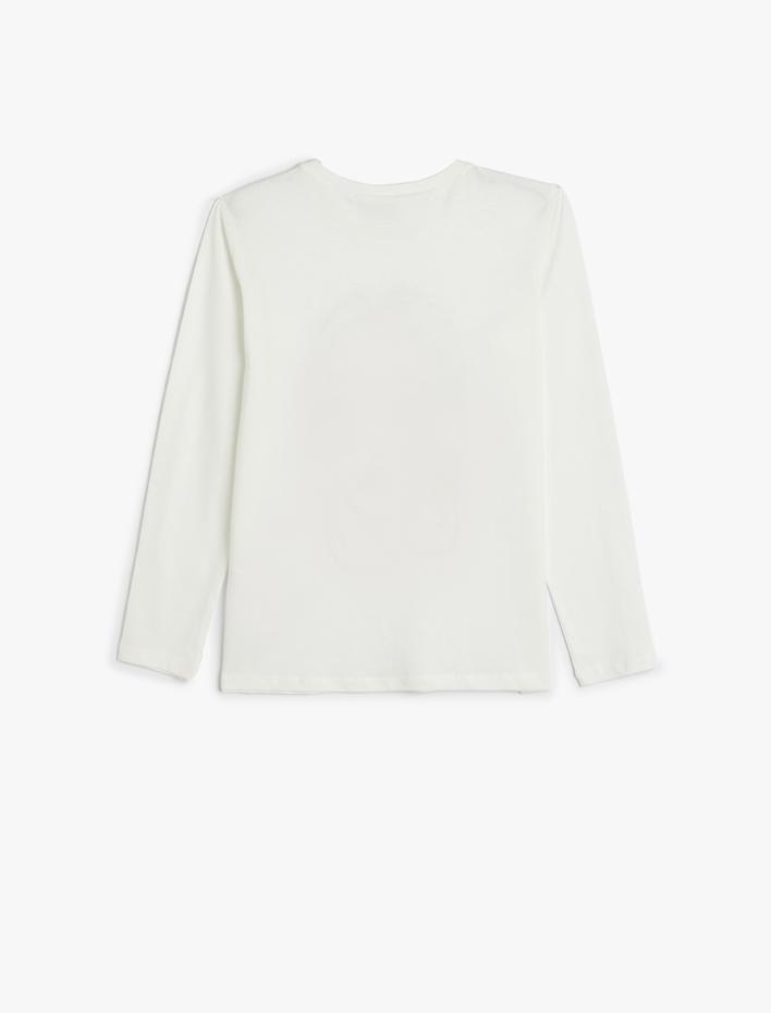 Kız Çocuk Bisiklet Yaka Uzun Kollu Baskılı Pamuklu Tişört