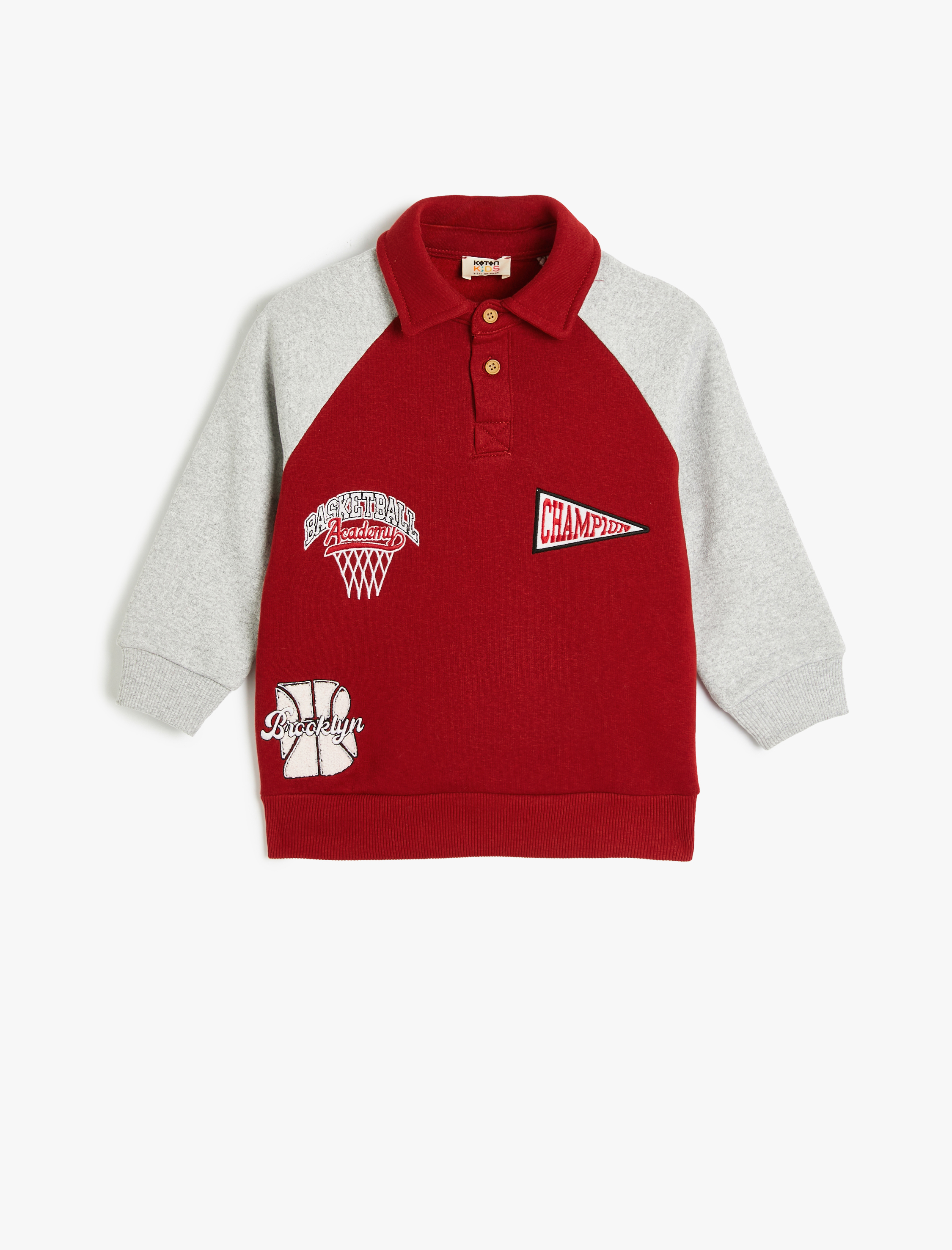  Erkek Çocuk Sweatshirt Polo Yaka İşleme Detaylı Düğmeli Uzun Kollu Şardonlu