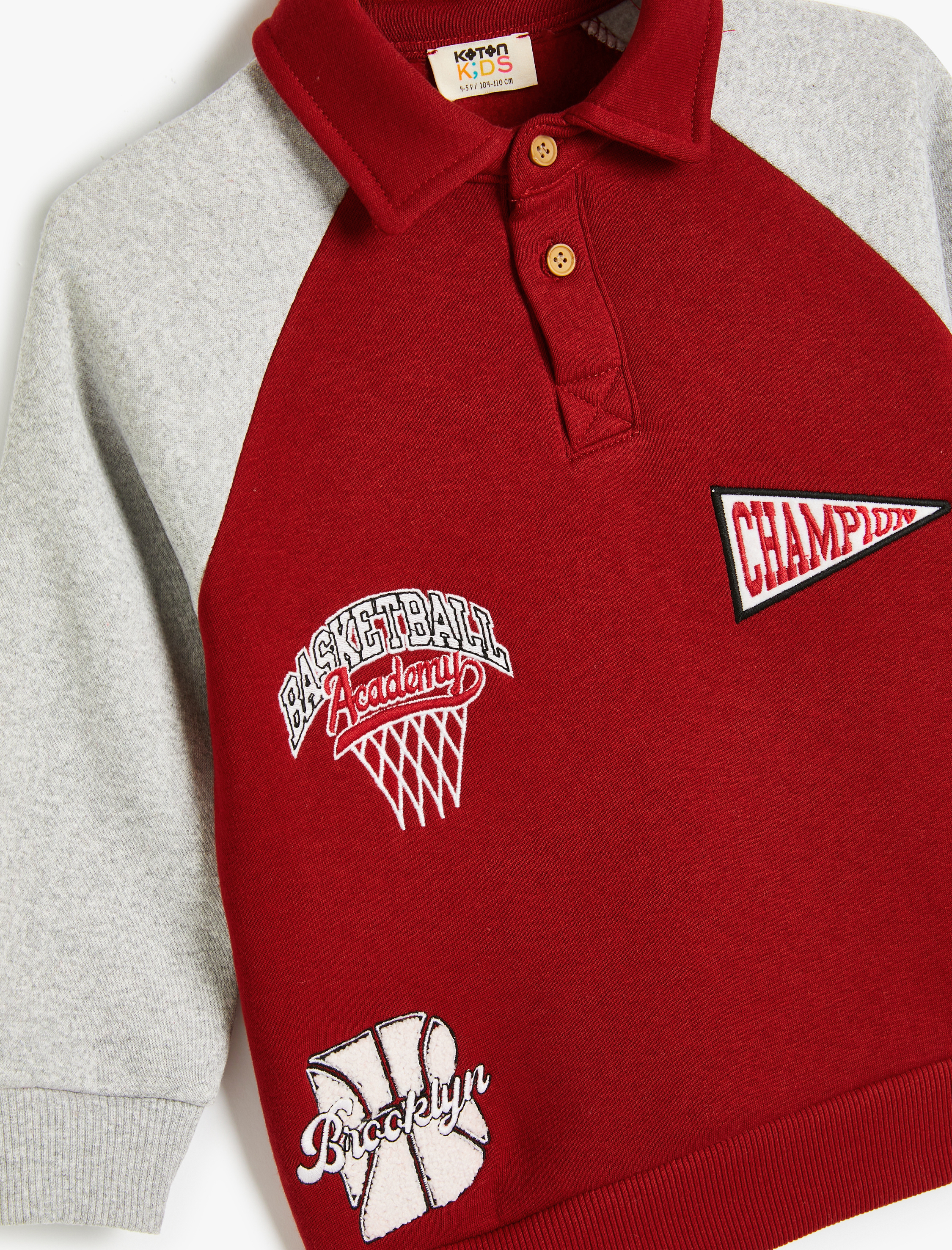  Erkek Çocuk Sweatshirt Polo Yaka İşleme Detaylı Düğmeli Uzun Kollu Şardonlu