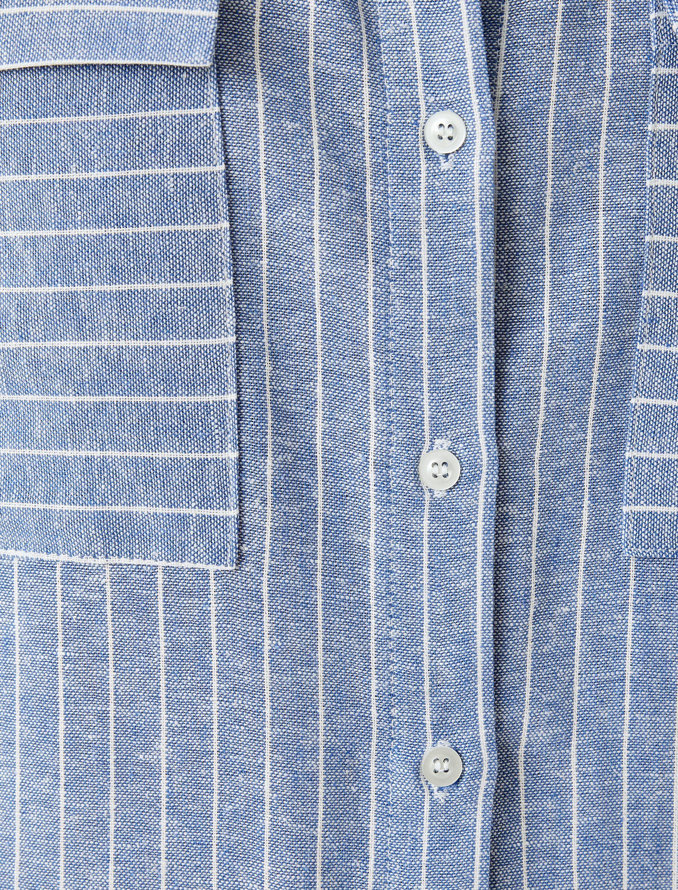   Kapaklı Çift Cepli Kısa Kollu Keten Gömlek