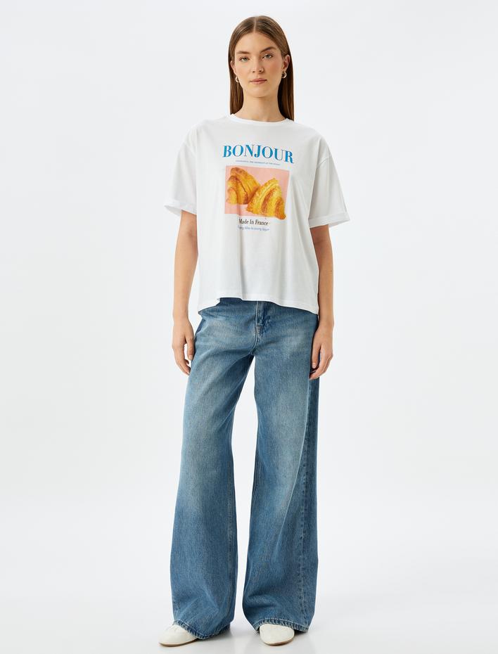  Bisiklet Yaka Kısa Kollu Baskılı Oversize Tişört