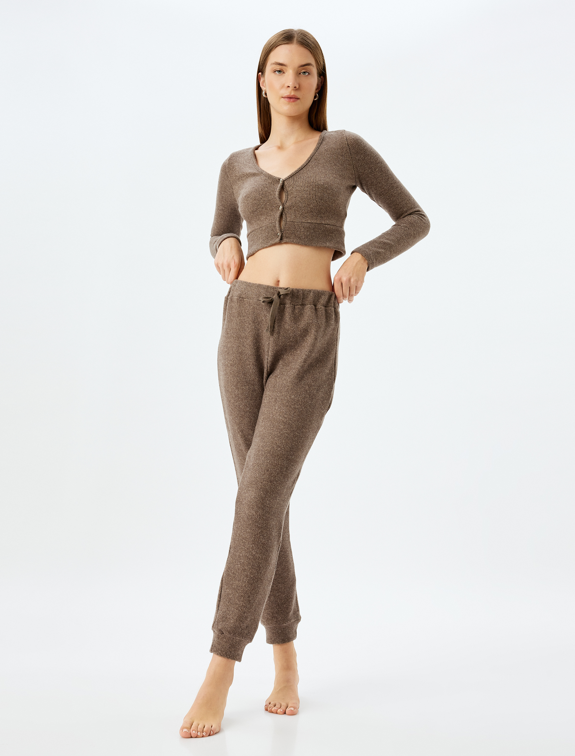   Beli Lastikli Bağlamalı Yumuşak Dokulu Jogger Örme Pijama Altı