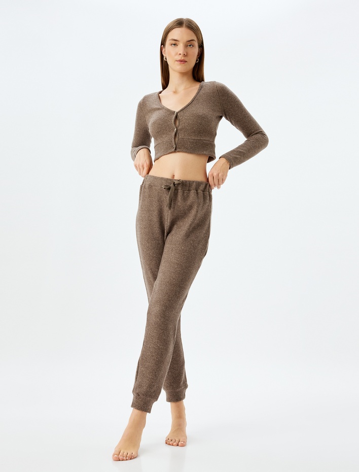  Beli Lastikli Bağlamalı Yumuşak Dokulu Jogger Örme Pijama Altı