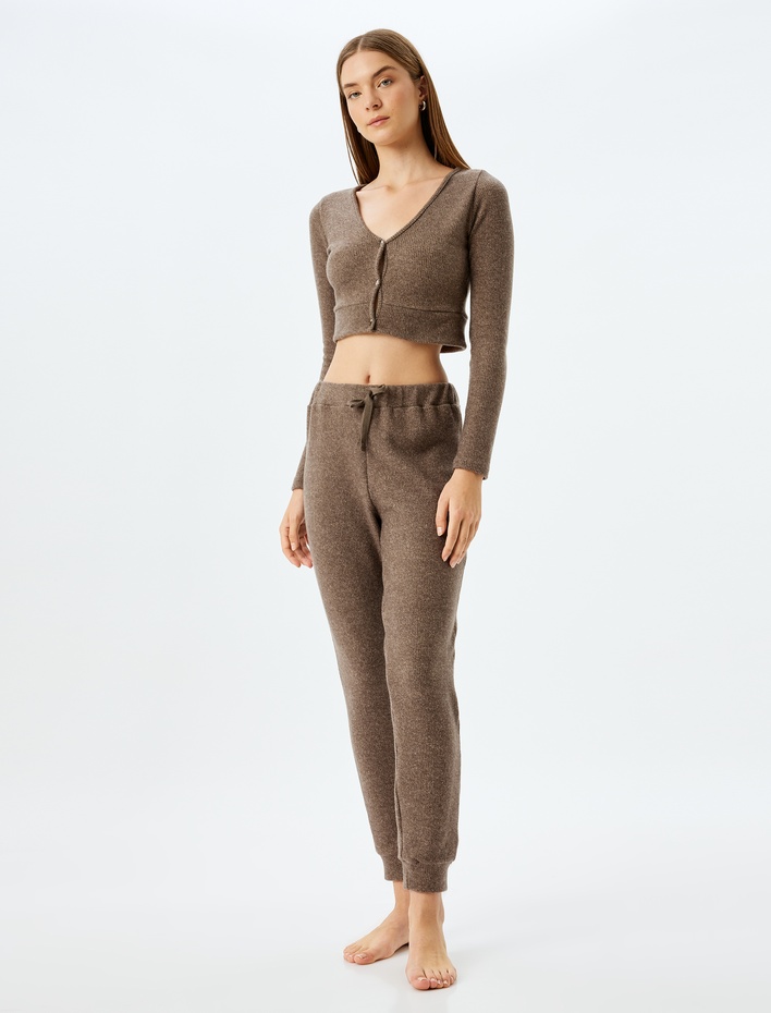  Beli Lastikli Bağlamalı Yumuşak Dokulu Jogger Örme Pijama Altı
