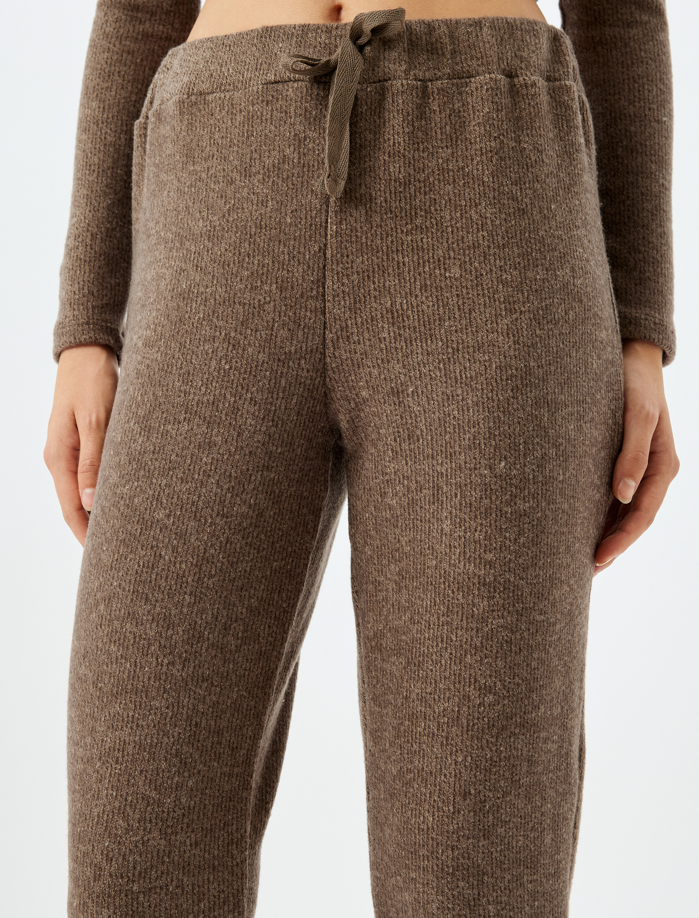   Beli Lastikli Bağlamalı Yumuşak Dokulu Jogger Örme Pijama Altı