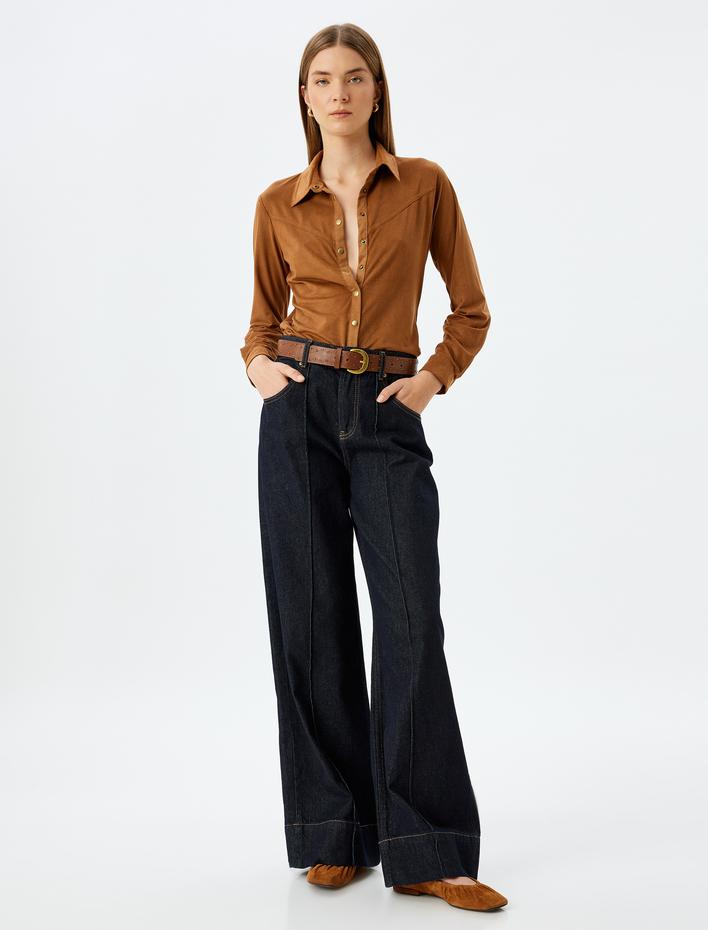  Süet Görünümlü Gömlek Uzun Kollu Regular Fit