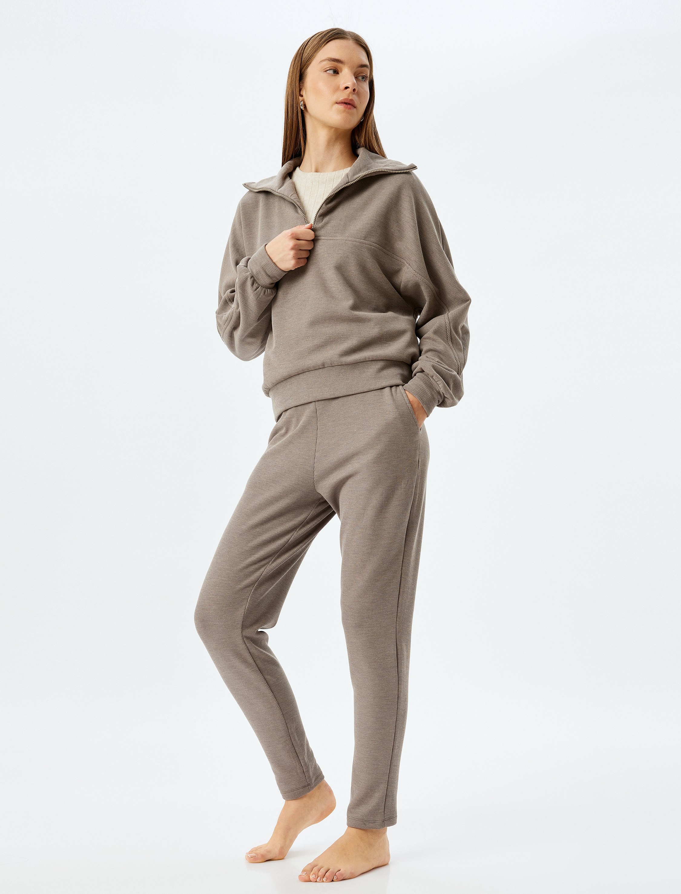 Cepli Slim Fit Fitilli Örme Pijama Altı