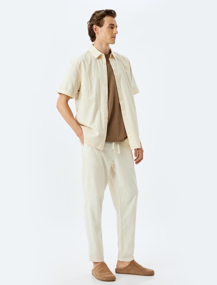  Boyfriend Pantolon Beli Bağcıklı Chino Cep Detaylı Keten Karışımlı