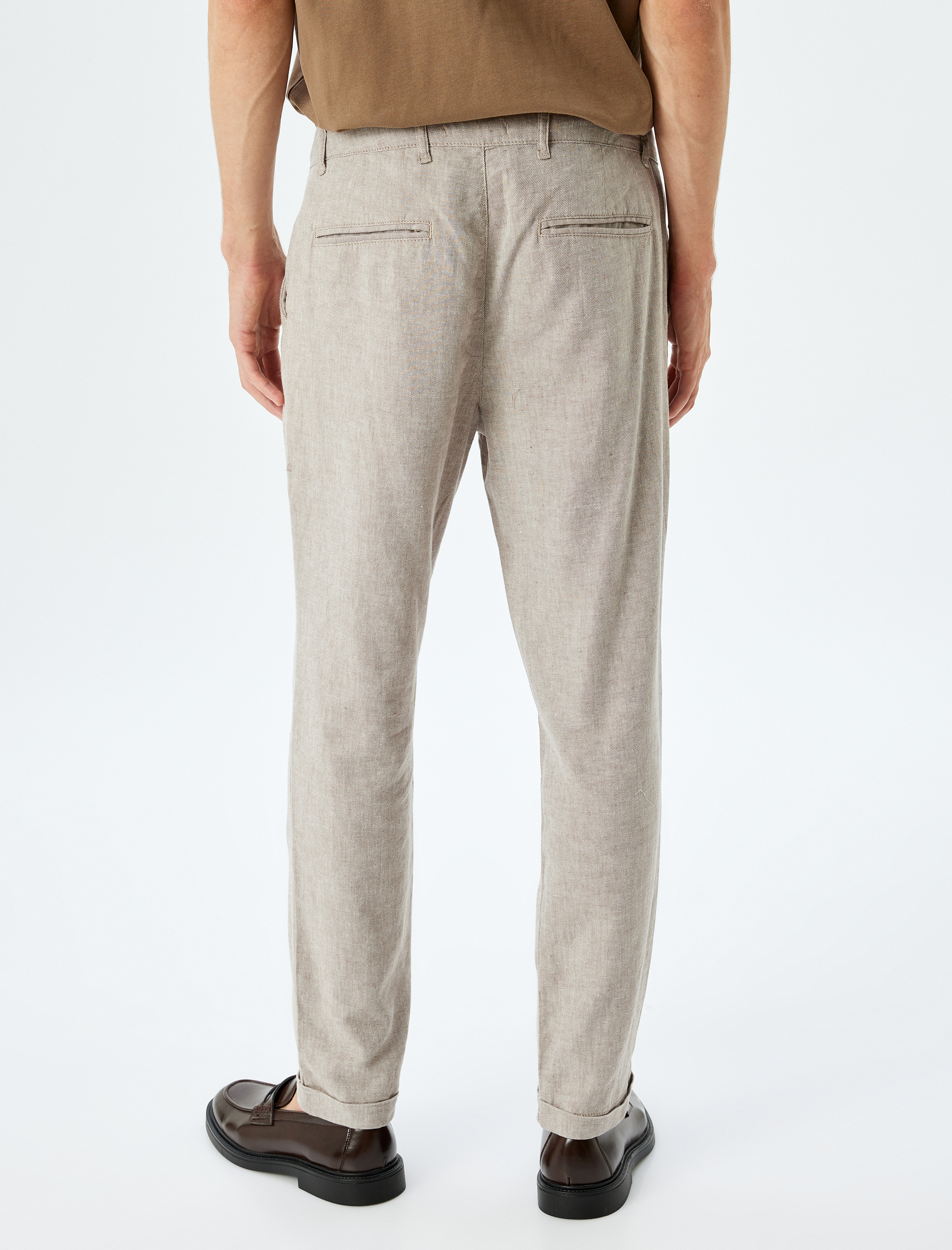   Keten Pamuk Karışımlı Chino Pantolon Cep Detaylı