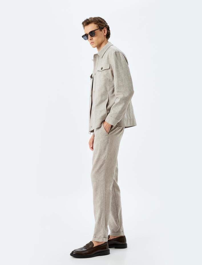  Keten Pamuk Karışımlı Chino Pantolon Cep Detaylı