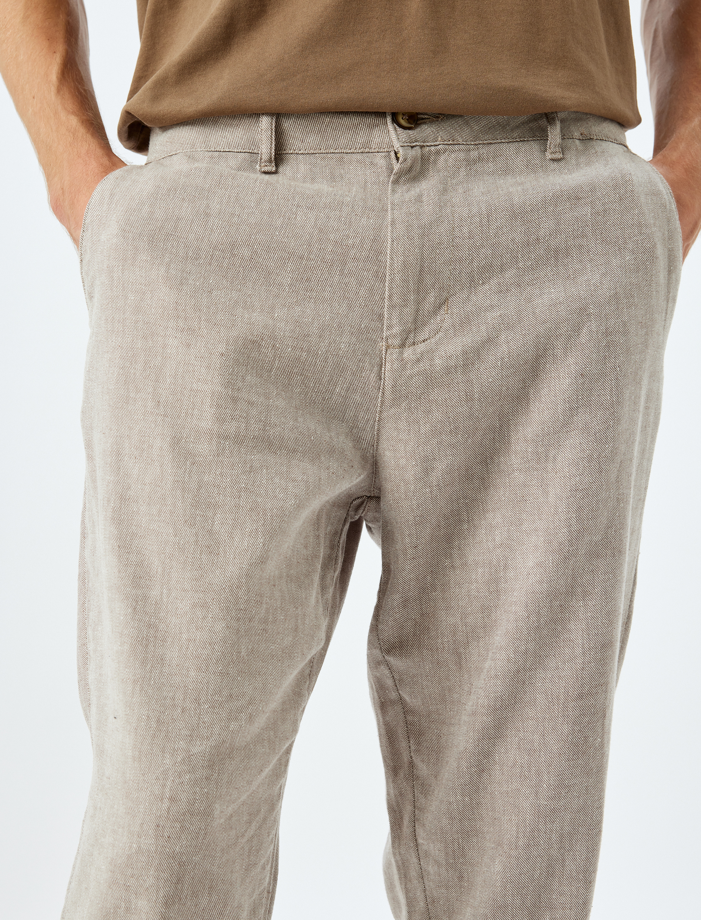   Keten Pamuk Karışımlı Chino Pantolon Cep Detaylı